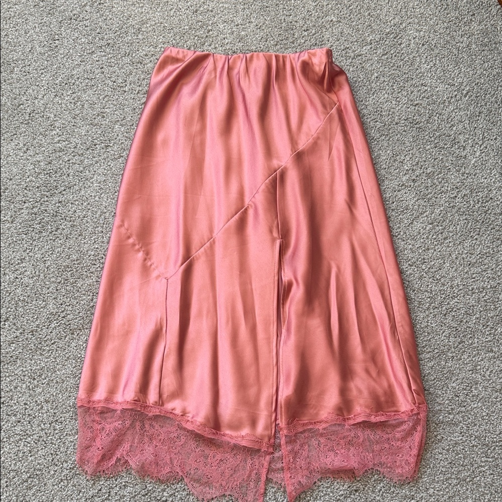 Anthropologie Coral Asymmetrical Skirt with Lace